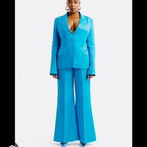 Hanifa Two Piece Set: Jade blue Linen Blazer and Pant Set!